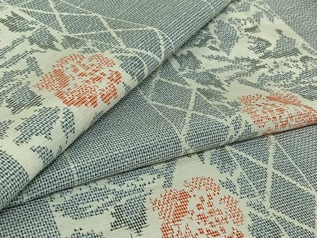 平和屋着物▽上質な紬　単衣　草花文　正絹　逸品　AABJ1538jh