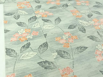 平和屋着物▽上質な紬　単衣　草花文　正絹　逸品　AABJ1540jh