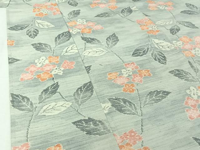 平和屋着物▽上質な紬　単衣　草花文　正絹　逸品　AABJ1540jh