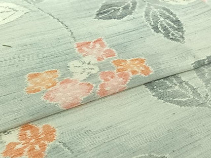 平和屋着物▽上質な紬　単衣　草花文　正絹　逸品　AABJ1540jh