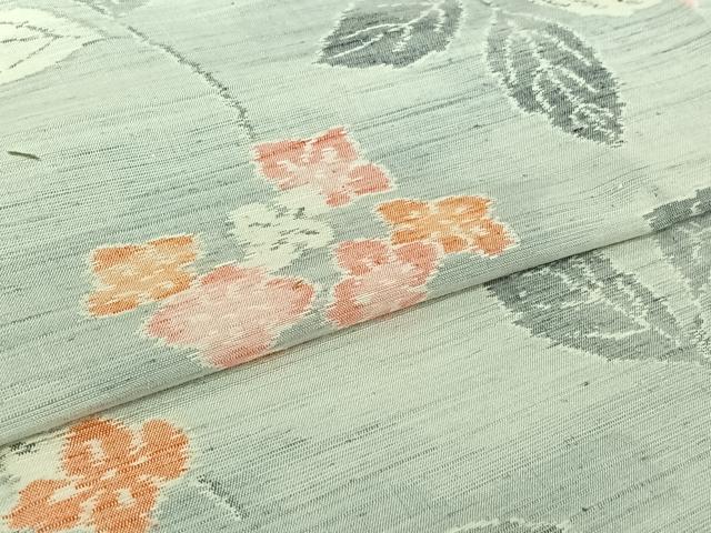 平和屋着物▽上質な紬　単衣　草花文　正絹　逸品　AABJ1540jh