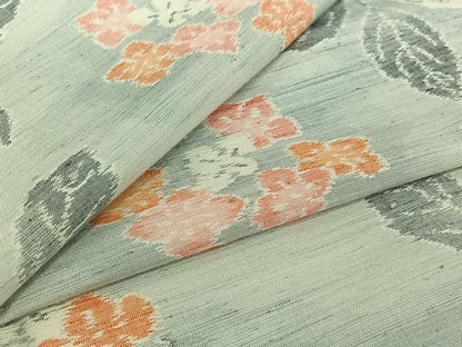 平和屋着物▽上質な紬　単衣　草花文　正絹　逸品　AABJ1540jh