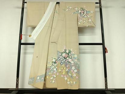 平和屋着物▽十日町友禅　女流作家　遠田藤舟　訪問着　単衣　吉祥花文　正絹　逸品　AABJ1542jh