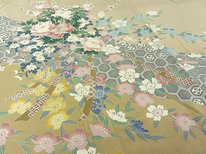 平和屋着物▽十日町友禅　女流作家　遠田藤舟　訪問着　単衣　吉祥花文　正絹　逸品　AABJ1542jh