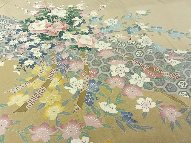 平和屋着物▽十日町友禅　女流作家　遠田藤舟　訪問着　単衣　吉祥花文　正絹　逸品　AABJ1542jh