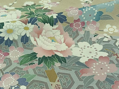 平和屋着物▽十日町友禅　女流作家　遠田藤舟　訪問着　単衣　吉祥花文　正絹　逸品　AABJ1542jh