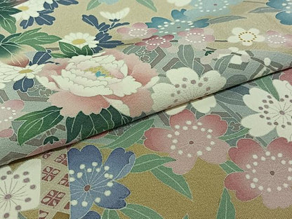 平和屋着物▽十日町友禅　女流作家　遠田藤舟　訪問着　単衣　吉祥花文　正絹　逸品　AABJ1542jh