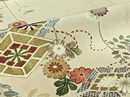 平和屋着物▽訪問着　単衣　駒刺繍　花菱文　暈し染め　金彩　正絹　逸品　AABJ1543jh