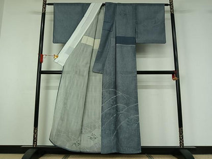 平和屋着物▽訪問着　無双　紗袷　紗×紗　手描き　芝花文　正絹　逸品　AABJ1544jh