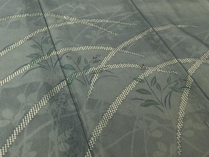 平和屋着物▽訪問着　無双　紗袷　紗×紗　手描き　芝花文　正絹　逸品　AABJ1544jh