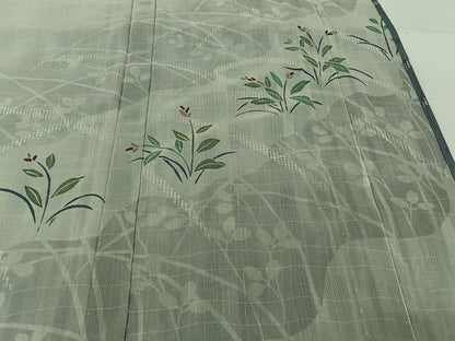 平和屋着物▽訪問着　無双　紗袷　紗×紗　手描き　芝花文　正絹　逸品　AABJ1544jh