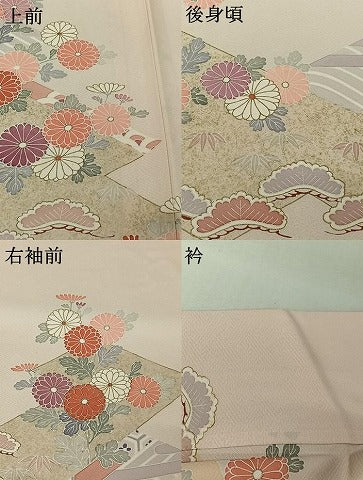 平和屋着物▽訪問着　単衣　吉祥花文　金銀彩　正絹　逸品　AABJ1545jh