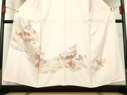平和屋着物▽訪問着　単衣　吉祥花文　金銀彩　正絹　逸品　AABJ1545jh