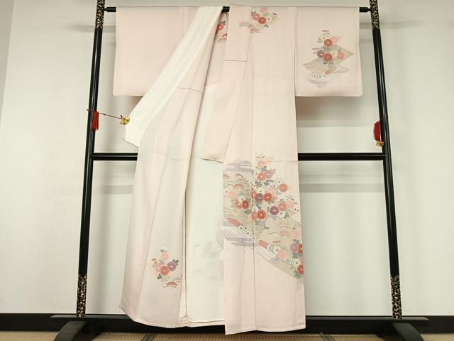 平和屋着物▽訪問着　単衣　吉祥花文　金銀彩　正絹　逸品　AABJ1545jh
