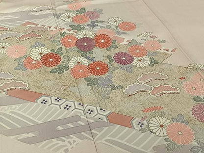 平和屋着物▽訪問着　単衣　吉祥花文　金銀彩　正絹　逸品　AABJ1545jh
