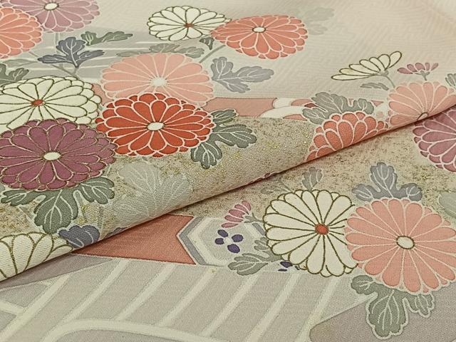 平和屋着物▽訪問着　単衣　吉祥花文　金銀彩　正絹　逸品　AABJ1545jh