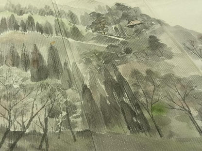 平和屋着物▽訪問着　単衣　紬地　作家物　手描き　風景文　正絹　逸品　AABJ1549jh