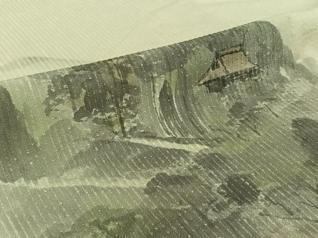 平和屋着物▽訪問着　単衣　紬地　作家物　手描き　風景文　正絹　逸品　AABJ1549jh