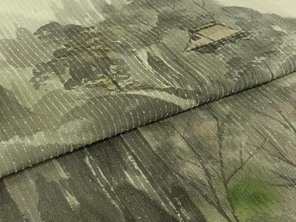平和屋着物▽訪問着　単衣　紬地　作家物　手描き　風景文　正絹　逸品　AABJ1549jh