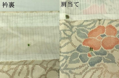 平和屋着物▽上質な紬　単衣　草花文　正絹　逸品　AABJ1550jh