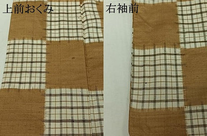 平和屋着物▽上質な紬　単衣　市松文様　正絹　逸品　AABJ1552jh