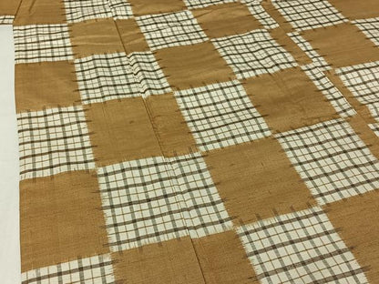 平和屋着物▽上質な紬　単衣　市松文様　正絹　逸品　AABJ1552jh
