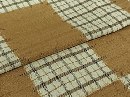 平和屋着物▽上質な紬　単衣　市松文様　正絹　逸品　AABJ1552jh