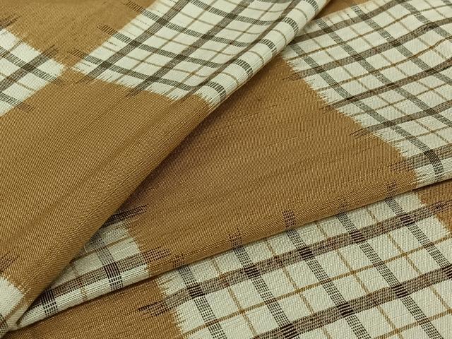 平和屋着物▽上質な紬　単衣　市松文様　正絹　逸品　AABJ1552jh