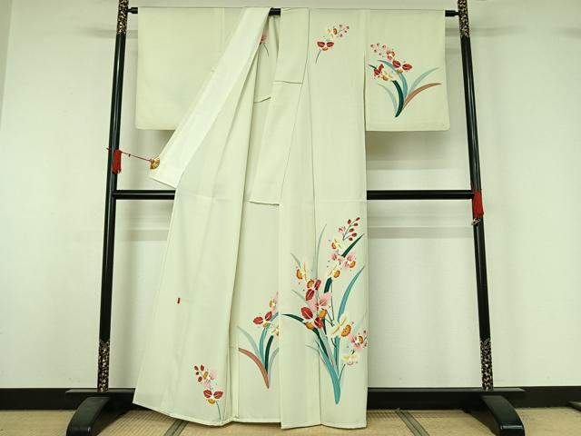 平和屋着物▽訪問着　単衣　作家物　草花文　正絹　逸品　AABJ1554jh