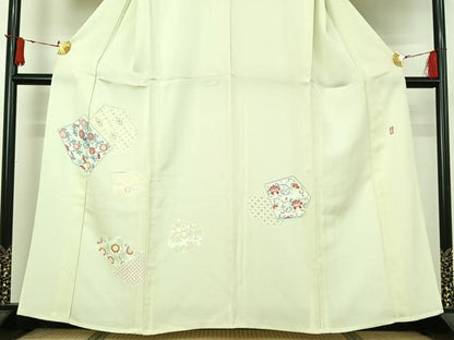 平和屋着物▽訪問着　単衣　作家物　刺繍　切嵌吉祥花文　金糸　正絹　逸品　AABJ1557jh