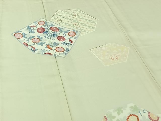 平和屋着物▽訪問着　単衣　作家物　刺繍　切嵌吉祥花文　金糸　正絹　逸品　AABJ1557jh