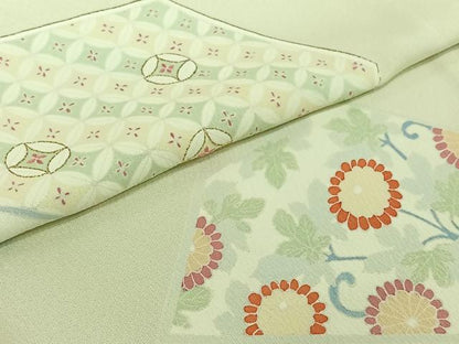 平和屋着物▽訪問着　単衣　作家物　刺繍　切嵌吉祥花文　金糸　正絹　逸品　AABJ1557jh