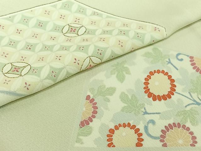平和屋着物▽訪問着　単衣　作家物　刺繍　切嵌吉祥花文　金糸　正絹　逸品　AABJ1557jh