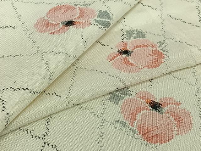 平和屋着物▽上質な紬　単衣　草花文　正絹　逸品　AABJ1558jh