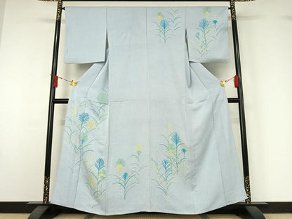 平和屋着物▽訪問着　単衣　刺繍　草葉文　正絹　逸品　AABJ1559jh