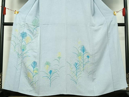 平和屋着物▽訪問着　単衣　刺繍　草葉文　正絹　逸品　AABJ1559jh