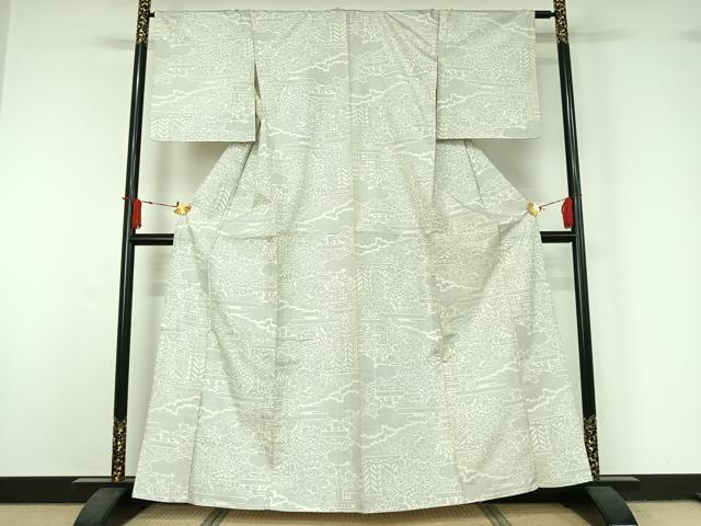 平和屋着物▽本場大島紬 白大島 単衣 9マルキ 120亀甲 風景花