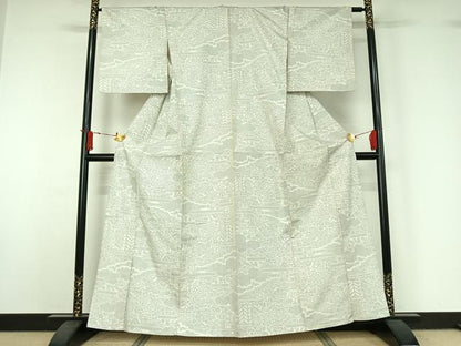 平和屋着物▽本場大島紬　白大島　単衣　9マルキ　120亀甲　風景花文　正絹　逸品　AABJ1560jh