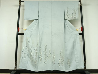 平和屋着物▽訪問着　単衣　絞り　草花文　正絹　逸品　AABJ1563jh