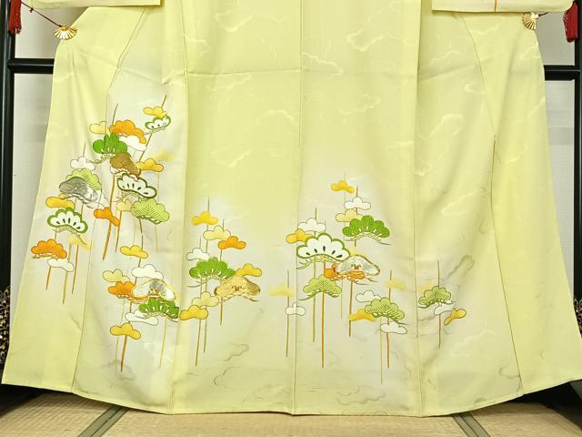 平和屋着物▽訪問着　単衣　駒刺繍　松文　暈し染め　金彩　正絹　逸品　AABJ1566jh
