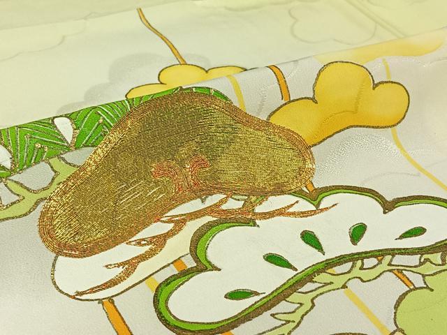 平和屋着物▽訪問着　単衣　駒刺繍　松文　暈し染め　金彩　正絹　逸品　AABJ1566jh