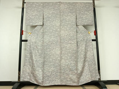 平和屋着物▽上質な小紋　単衣　笹の葉文　正絹　逸品　AABJ1567jh