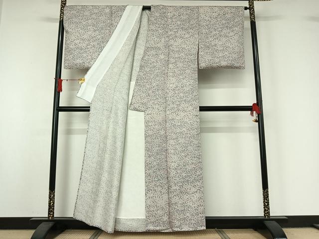 平和屋着物▽上質な小紋　単衣　笹の葉文　正絹　逸品　AABJ1567jh