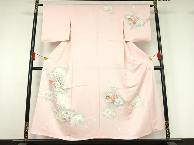 平和屋着物▽訪問着　単衣　刺繍　扇面花文　暈し染め　正絹　逸品　AABJ1568jh