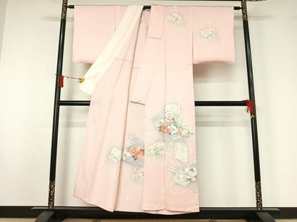 平和屋着物▽訪問着　単衣　刺繍　扇面花文　暈し染め　正絹　逸品　AABJ1568jh
