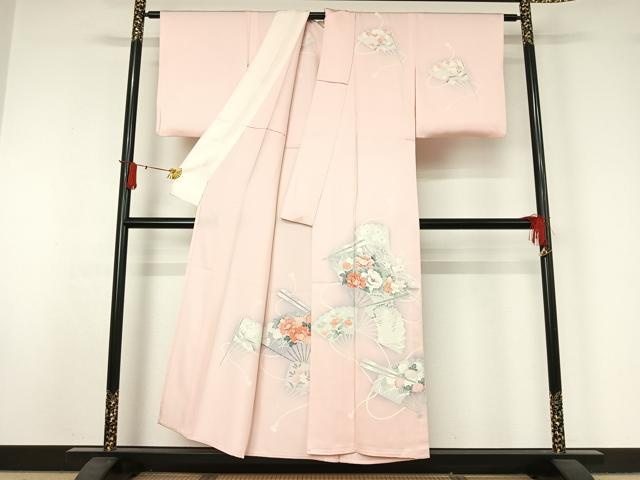 平和屋着物▽訪問着　単衣　刺繍　扇面花文　暈し染め　正絹　逸品　AABJ1568jh