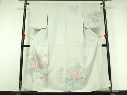 平和屋着物▽訪問着　単衣　草花文　正絹　逸品　AABJ1569jh