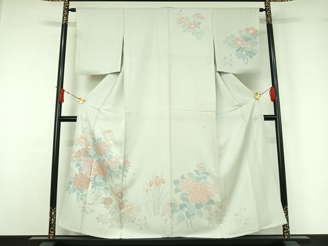 平和屋着物▽訪問着　単衣　草花文　正絹　逸品　AABJ1569jh
