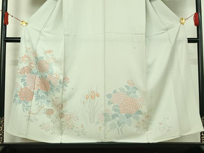 平和屋着物▽訪問着　単衣　草花文　正絹　逸品　AABJ1569jh