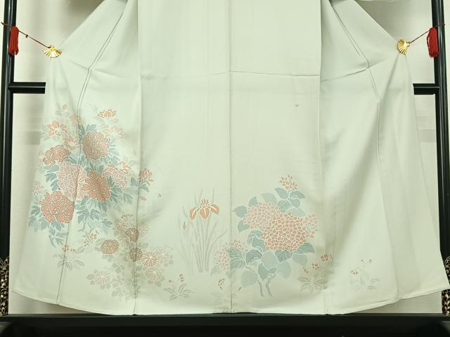 平和屋着物▽訪問着　単衣　草花文　正絹　逸品　AABJ1569jh